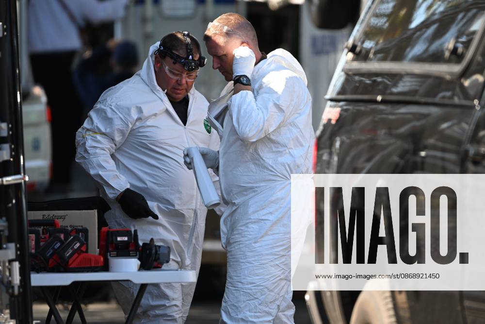 FBI agents seize evidence from the home of Eugene Horsch on West Chew Avenue in Philadelphia, Pennsylvania, United States, on October 7, 2026. Several evidence boxes and bags are visible, including one labeled drain trap and liquid contents. Authorities are investigating the property after linking it to at least seven missing women. Eugene Horsch is the son of the late Raymond R.C. Horsch. Philadelphia USA - ZUMAs197 20261007_aaa_s197_647