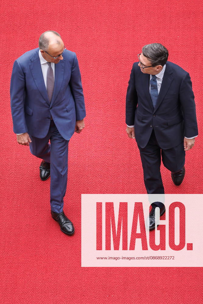 Welcome for the Prime Minister of the United Kingdom of Great Britain Welcome for Andrew Burnham, Prime Minister of the United Kingdom of Great Britain and Northern Ireland, by Federal Chancellor Friedrich Merz (CDU) in Berlin on October 8, 2026 Berlin, Berlin, Germany, Federal Chancellery