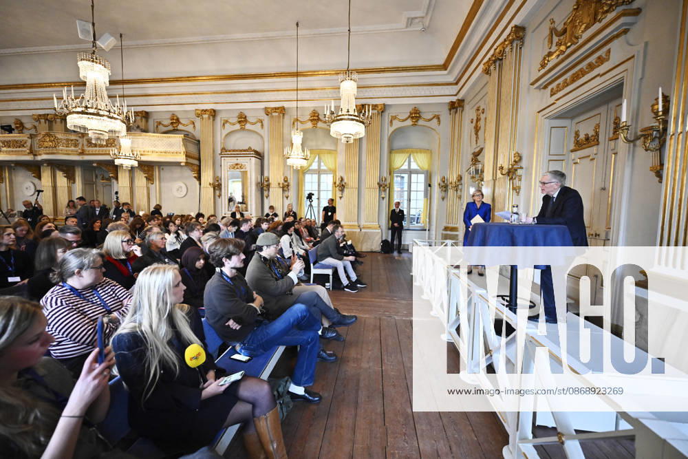 Ingrid Carlberg, Permanent Secretary of the Swedish Academy, announces that Canadian author Anne Carson has been awarded the 2026 Nobel Prize in Literature at Börshuset in Stockholm, Sweden, on October 8, 2026. STOCKHOLM, SWEDEN