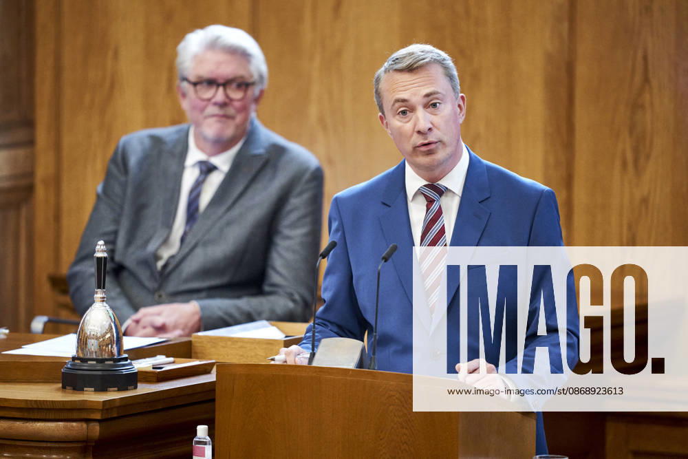 Opening Debate in the Danish Parliament: Morten Messerschmidt, chairman of the Danish People’s Party, at the podium during the opening debate of Parliament in the Parliament Hall at Christiansborg on Thursday, October 8, 2026, Copenhagen, Denmark