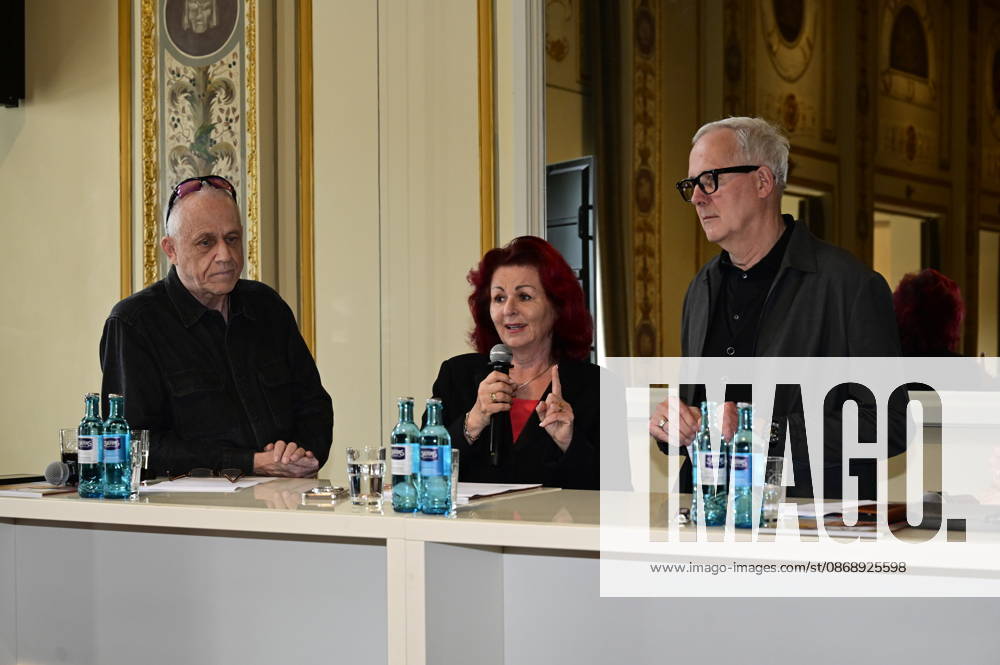 Stefan Hippler, Viola Klein, and Joachim Klement at the press conference and presentation of the 16th HOPE Award for the 18th HOPE Gala Dresden at the Schauspielhaus Dresden, Dresden