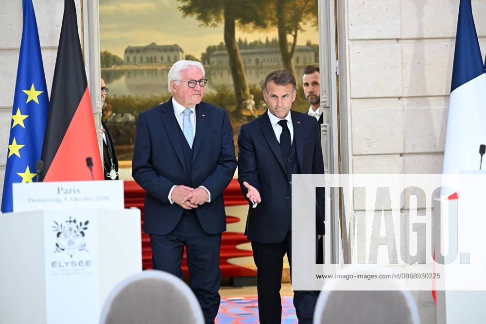 French And German Presidents Press Conference - Paris French President Emmanuel Macron and German President Frank Walter Steinmeier hold a joint press conference at the Elysee Palace in Paris, France on Undated. Photo by Eric Tschaen Pool ABACAPRESS.COM PARIS IDF France