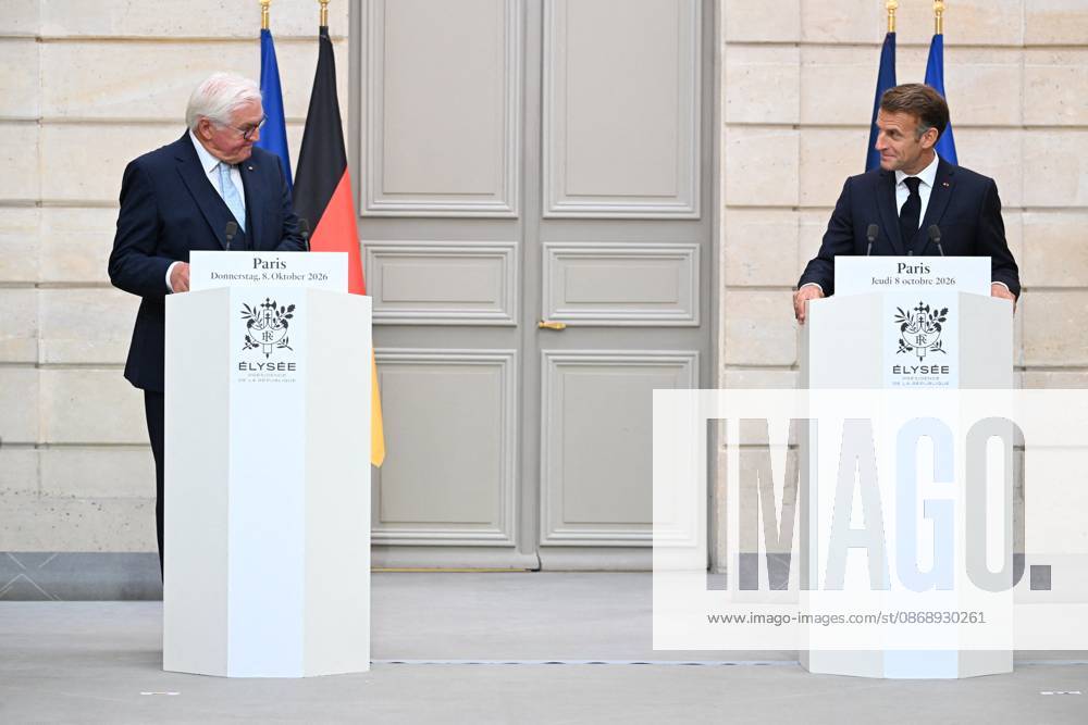 French And German Presidents Press Conference - Paris French President Emmanuel Macron and German President Frank Walter Steinmeier hold a joint press conference at the Elysee Palace in Paris, France on Undated. Photo by Eric Tschaen Pool ABACAPRESS.COM PARIS IDF France