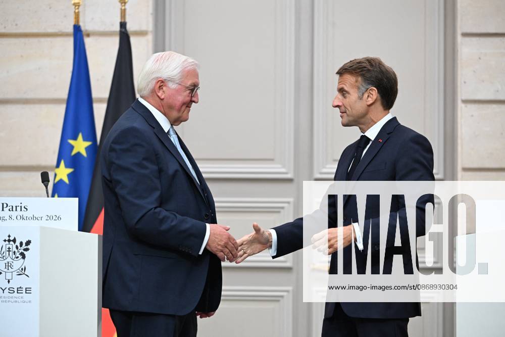 French And German Presidents Press Conference - Paris French President Emmanuel Macron and German President Frank Walter Steinmeier hold a joint press conference at the Elysee Palace in Paris, France on Undated. Photo by Eric Tschaen Pool ABACAPRESS.COM PARIS IDF France