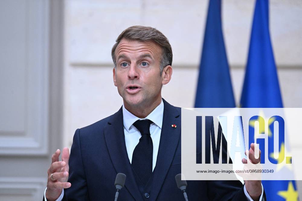 French And German Presidents Press Conference - Paris French President Emmanuel Macron attends a joint press conference with German President Frank Walter Steinmeier at the Elysee Palace in Paris, France on Undated. Photo by Eric Tschaen Pool ABACAPRESS.COM PARIS IDF France