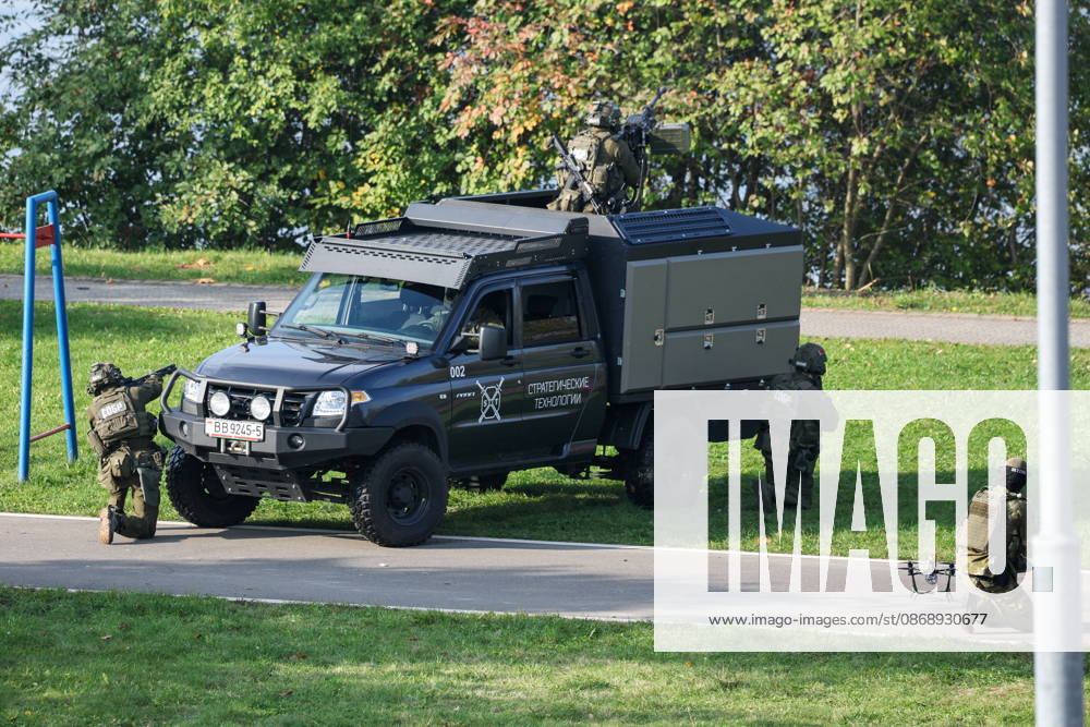 BELARUS, MINSK - OCTOBER 8, 2026: A vehicle is seen during the final phase of the Eurasia-Antiterror 2026 counter-terrorism exercise by relevant agencies of the CIS and SCO member states. The drill is held as part of the 2026 CIS and SCO Counter-Terrorism Forum. Maxim Malinovsky TASS 98945551