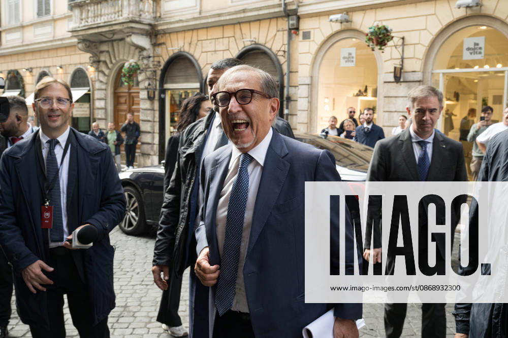 IPA89429549 - Senate President Ignazio La Russa upon his arrival at the Teatro Sistina for the celebrations marking the 150th anniversary of the *Corriere della Sera*, in Rome, Italy, on October 8, 2026. Flavio Brancaleone Fotogramma