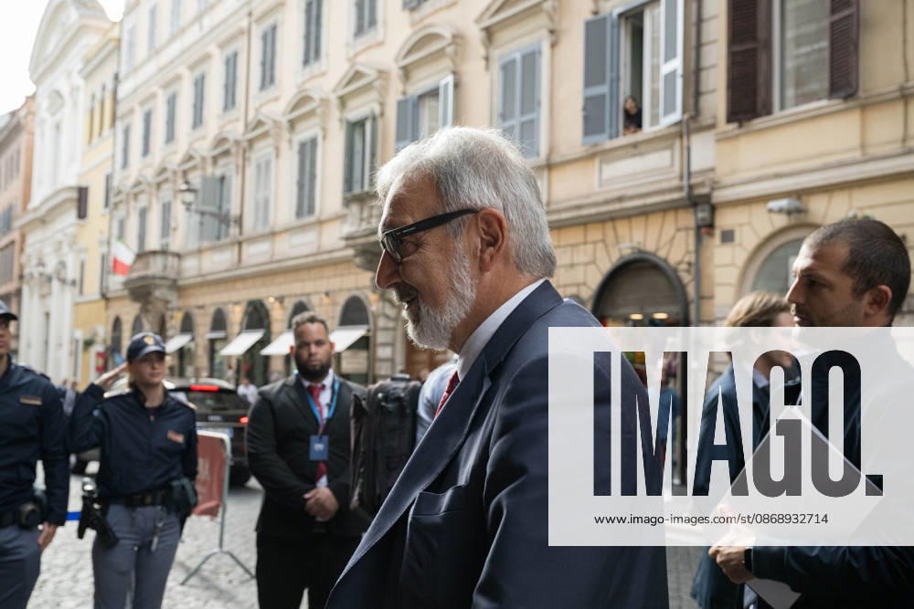 IPA89429513 - Lazio Region President Francesco Rocca upon arrival at the Teatro Sistina for the celebrations marking the 150th anniversary of *Corriere della Sera*, in Rome, Italy, on October 8, 2026. Flavio Brancaleone Fotogramma