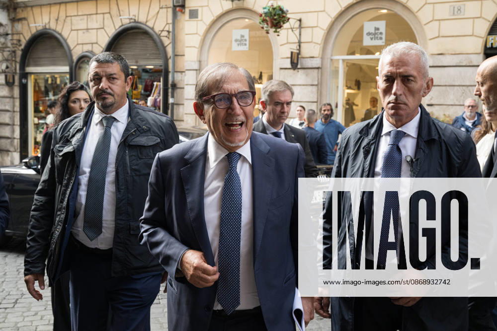 IPA89429545 - Senate President Ignazio La Russa upon his arrival at the Teatro Sistina for the celebrations marking the 150th anniversary of the *Corriere della Sera*, in Rome, Italy, on October 8, 2026. Flavio Brancaleone Fotogramma