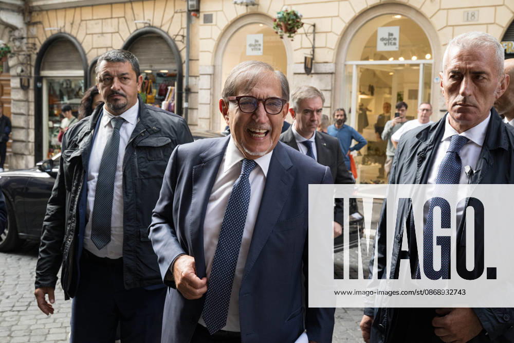 IPA89429547 - Senate President Ignazio La Russa upon his arrival at the Teatro Sistina for the celebrations marking the 150th anniversary of the *Corriere della Sera*, in Rome, Italy, on October 8, 2026. Flavio Brancaleone Fotogramma