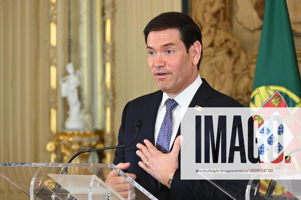 U.S. Secretary of State MARCO RUBIO speaks and gestures at a lectern during a joint press conference with Portuguese Minister of State and Foreign Affairs PAULO RANGEL at Palacio das Necessidades in Lisbon, Portugal, on October 8, 2026. The media appearance follows their bilateral meeting during RUBIO s visit to Portugal. Lisbon Portugal - ZUMAr238 20261008_zip_r238_021