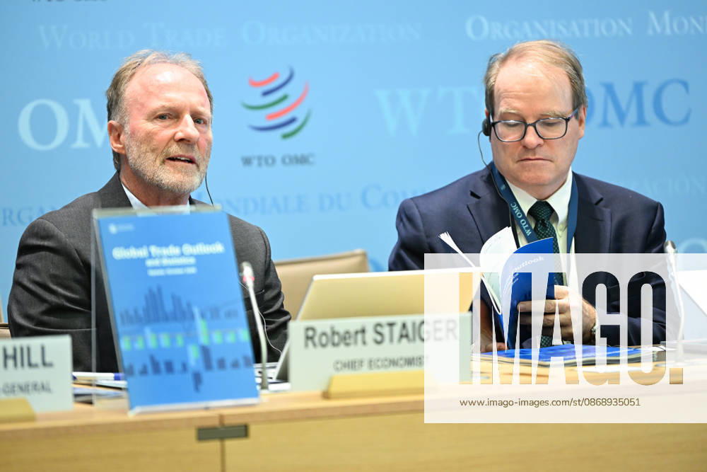 (261008) -- GENEVA, Oct. 8, 2026 -- World Trade Organization (WTO) Chief Economist Robert Staiger (L) speaks during a press conference at the WTO headquarters in Geneva, Switzerland, Oct. 8, 2026. WTO said on Thursday that global merchandise trade is expected to grow by 3.9 percent in 2026, up from its March forecast of 1.9 percent, driven by supply chain adaptation and strong investment in artificial intelligence (AI). ) SWITZERLAND-GENEVA-WTO-2026 GLOBAL TRADE GROWTH FORECAST-INCREASE LianxYi