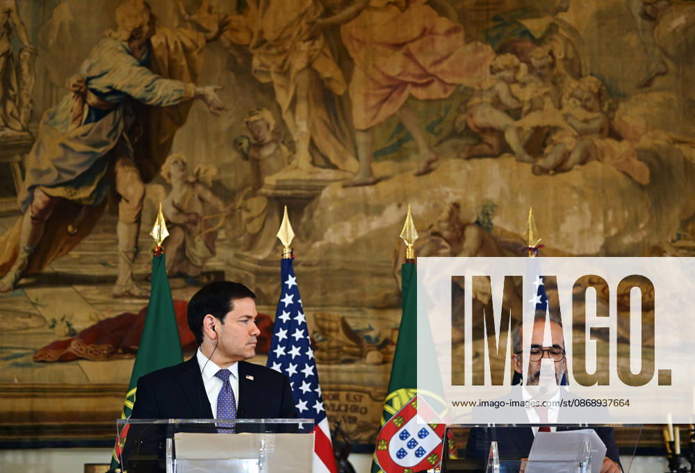US Secretary of State Marco Rubio visits Portugal LISBON, PORTUGAL - OCTOBER 8: US Secretary of State Marco Rubio (L) and Portuguese Foreign Minister Paulo Rangel (R) hold a joint press conference at the Necessidades Palace, home to Portugal s Foreign Ministry, in Lisbon, Portugal, on October 8, 2026. Zed Jameson Anadolu Lisbon Portugal. Editorial use only. Please get in touch for any other usage.
