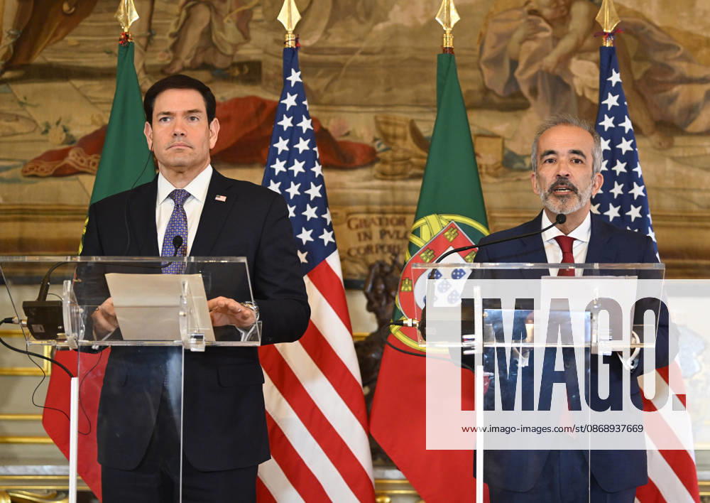 US Secretary of State Marco Rubio visits Portugal LISBON, PORTUGAL - OCTOBER 8: US Secretary of State Marco Rubio (L) and Portuguese Foreign Minister Paulo Rangel (R) hold a joint press conference at the Necessidades Palace, home to Portugal s Foreign Ministry, in Lisbon, Portugal, on October 8, 2026. Zed Jameson Anadolu Lisbon Portugal. Editorial use only. Please get in touch for any other usage.