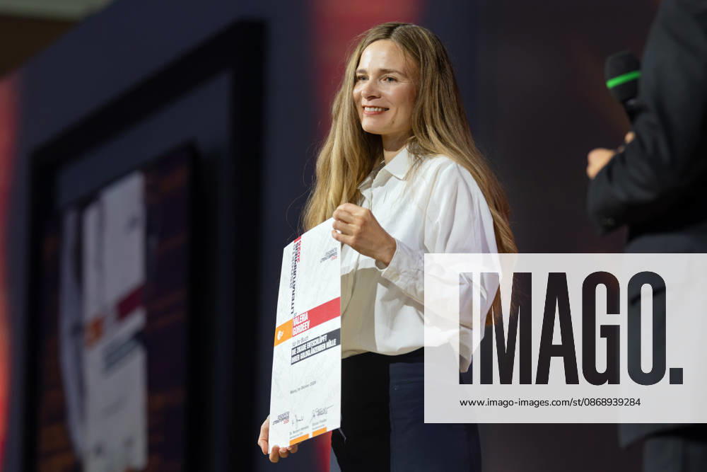 Frankfurt Book Fair 2026: Valeria Gordeev receives the 2026 aspekte Literature Prize for her book *The Cicada Emerges from Its Shiny Golden Shell*, Frankfurt am Main, Hesse, Germany, Exhibition Grounds