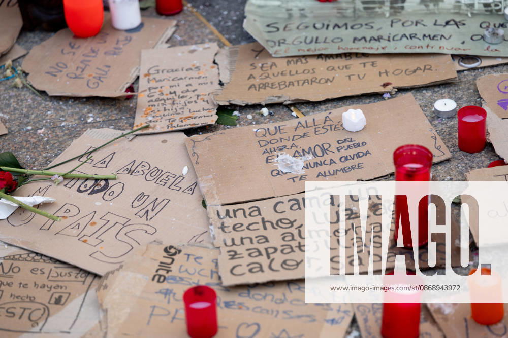 Protesters at Sol Square Stand by Their Demands for Affordable Housing Flowers and candles in tribute to Maricarmen Abascal during the housing protest at Puerta del Sol on October 8, 2026, in Madrid, Spain. The encampment at Sol has spilled over into the square, and the protesters are maintaining their demands against evictions and exorbitant rents. The Official State Gazette (BOE) published yesterday, October 7, the new version of the housing and rent decrees that the Council of Ministers had approved the previous day OCTOBER 8, 2026, Madrid, Spain