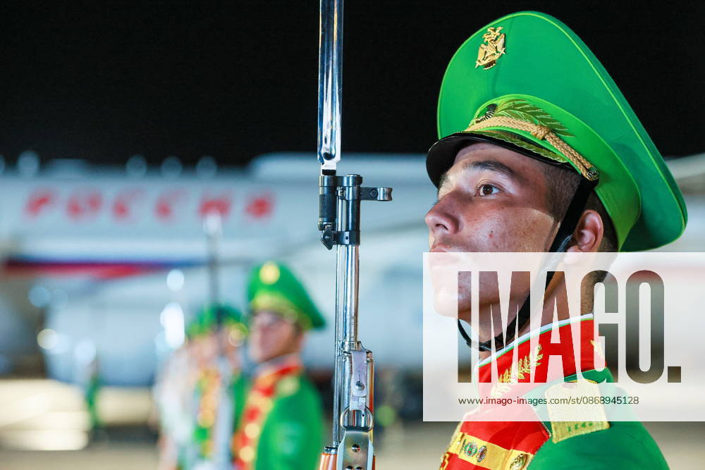 TURKMENISTAN, BALKAN PROVINCE - OCTOBER 8, 2026: A guard of honour attends a ceremony to welcome Vladimir Putin, President of Russia, ahead of a meeting of the CIS (Commonwealth of Independent States) Council of Heads of State in Turkmenbasy Turkmenistan - ZUMAt113 20261008_zaa_t113_505