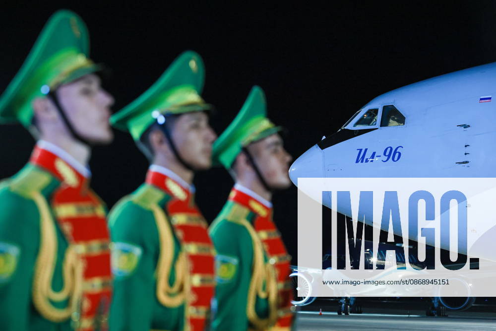 TURKMENISTAN, BALKAN PROVINCE - OCTOBER 8, 2026: Honour guards attend a ceremony to welcome the arrival of Vladimir Putin, President of Russia, ahead of a meeting of the CIS (Commonwealth of Independent States) Council of Heads of State in Turkmenbasy Turkmenistan - ZUMAt113 20261008_zaa_t113_510