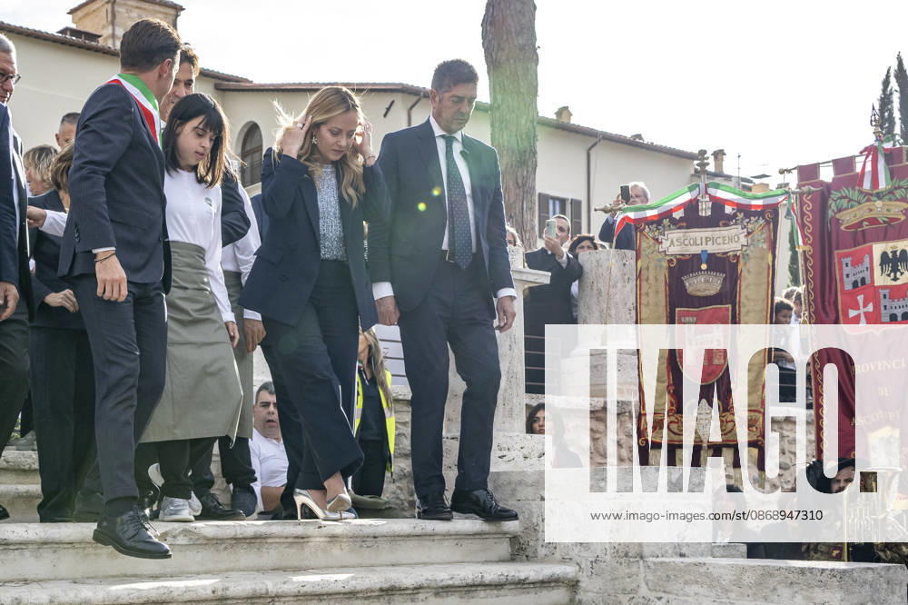 IPA89434820 - ASCOLI PICENO, ITALY OCTOBER 8, 2026: Prime Minister Giorgia Meloni attends the presentation and inauguration ceremony for the Palazzo Saladini Pilastri complex and its monumental park in Ascoli Piceno. The restoration project is part of the PINQuA program for urban regeneration and the enhancement of the citys historical heritage. (Photo: Andrea Vagnoni IPA Agency)