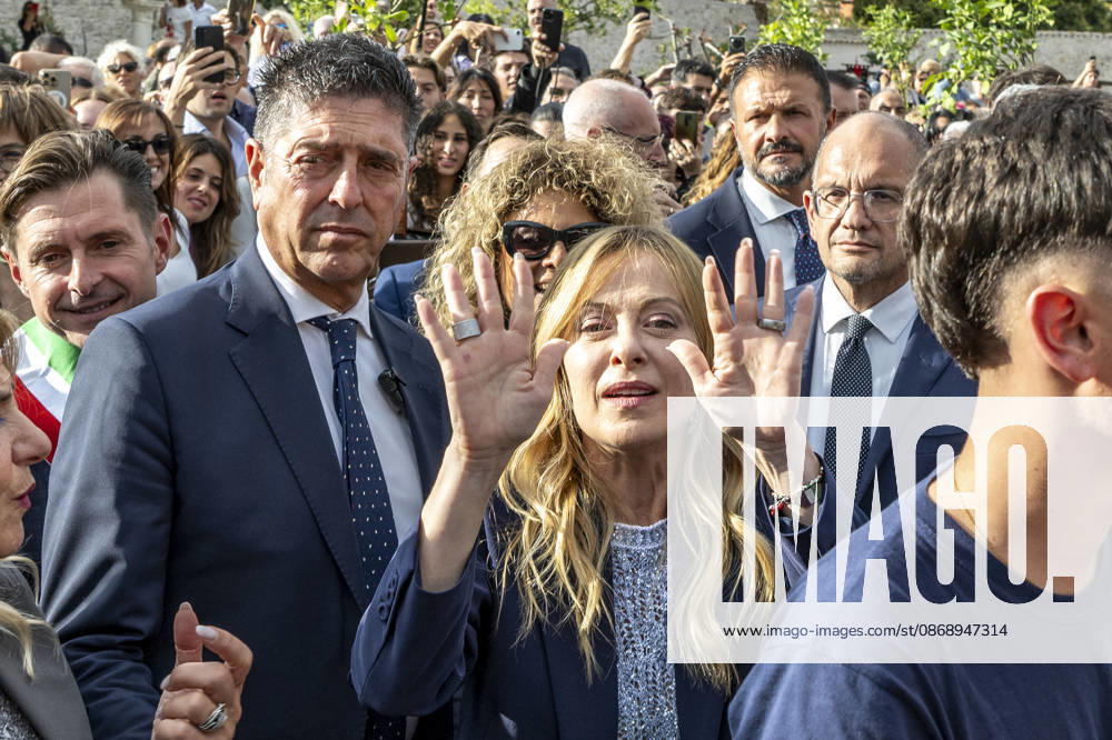 IPA89434853 - ASCOLI PICENO, ITALY OCTOBER 8, 2026: Prime Minister Giorgia Meloni attends the presentation and inauguration ceremony for the Palazzo Saladini Pilastri complex and its monumental park in Ascoli Piceno. The restoration project is part of the PINQuA program for urban regeneration and the enhancement of the citys historical heritage. (Photo: Andrea Vagnoni IPA Agency)