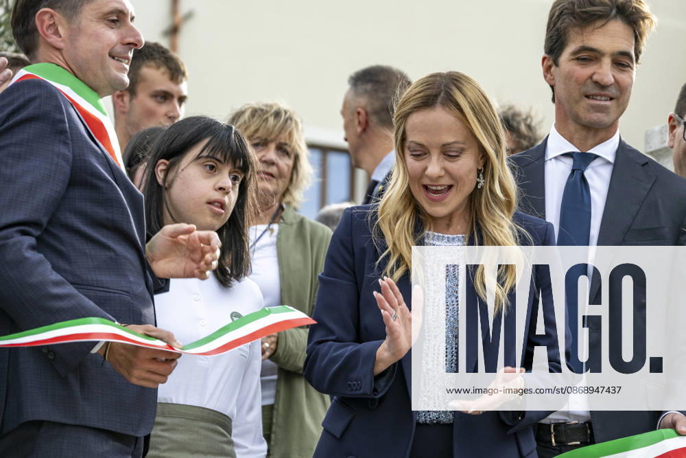 IPA89434809 - ASCOLI PICENO, ITALY OCTOBER 8, 2026: Prime Minister Giorgia Meloni attends the presentation and inauguration ceremony for the Palazzo Saladini Pilastri complex and its historic park in Ascoli Piceno. The restoration project is part of the PINQuA program for urban regeneration and the enhancement of the citys historical heritage. (Photo: Andrea Vagnoni IPA Agency)