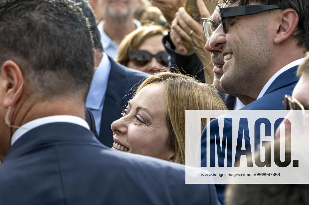 IPA89434822 - ASCOLI PICENO, ITALY OCTOBER 8, 2026: Prime Minister Giorgia Meloni attends the presentation and inauguration ceremony for the Palazzo Saladini Pilastri complex and its monumental park in Ascoli Piceno. The restoration project is part of the PINQuA program for urban regeneration and the enhancement of the citys historical heritage. (Photo: Andrea Vagnoni IPA Agency)