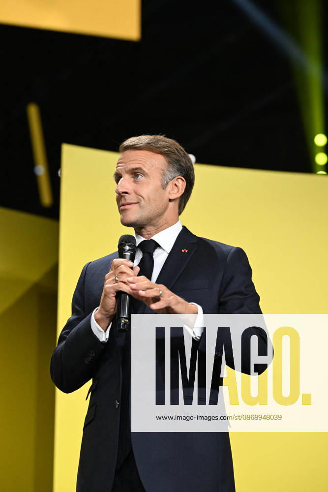President Macron at Bpifrance Inno Generation - Paris France s President Emmanuel Macron delivers a speech on stage during the Bpifrance Inno Generation (BIG) event, one of Europe’s largest gatherings dedicated to entrepreneurs, in Paris, France on October 8, 2026. Photo by Jeanne Accorsini Pool ABACAPRESS.COM Paris France