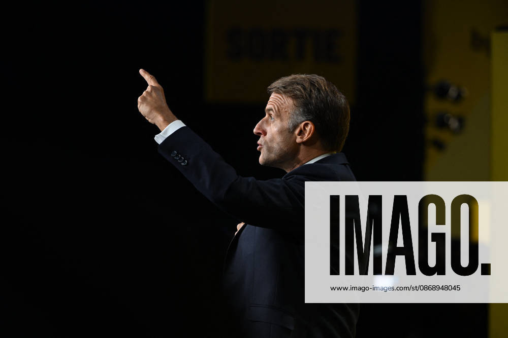 President Macron at Bpifrance Inno Generation - Paris France s President Emmanuel Macron delivers a speech on stage during the Bpifrance Inno Generation (BIG) event, one of Europe’s largest gatherings dedicated to entrepreneurs, in Paris, France on October 8, 2026. Photo by Jeanne Accorsini Pool ABACAPRESS.COM Paris France