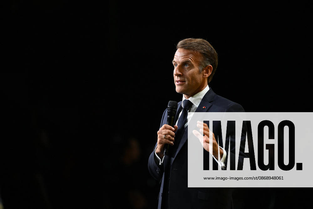President Macron at Bpifrance Inno Generation - Paris France s President Emmanuel Macron delivers a speech on stage during the Bpifrance Inno Generation (BIG) event, one of Europe’s largest gatherings dedicated to entrepreneurs, in Paris, France on October 8, 2026. Photo by Jeanne Accorsini Pool ABACAPRESS.COM Paris France