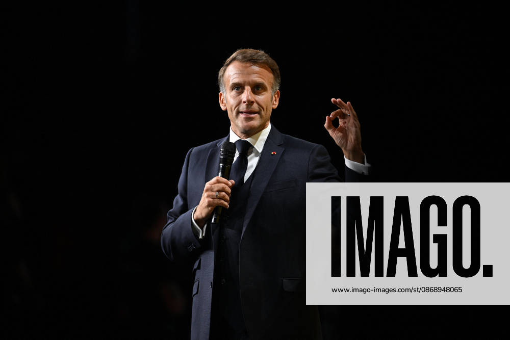 President Macron at Bpifrance Inno Generation - Paris France s President Emmanuel Macron delivers a speech on stage during the Bpifrance Inno Generation (BIG) event, one of Europe’s largest gatherings dedicated to entrepreneurs, in Paris, France on October 8, 2026. Photo by Jeanne Accorsini Pool ABACAPRESS.COM Paris France
