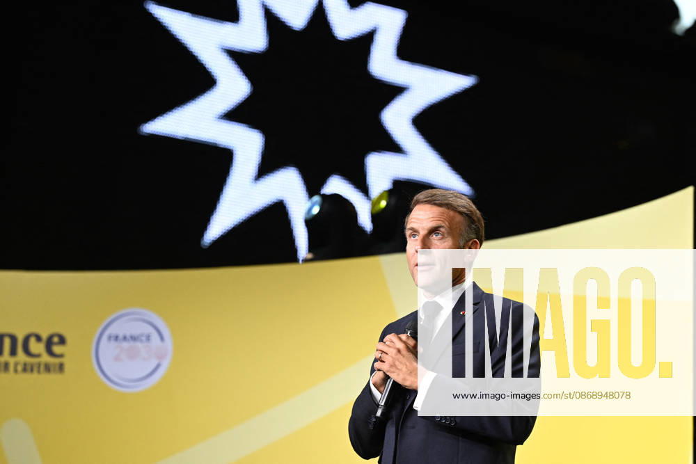 President Macron at Bpifrance Inno Generation - Paris France s President Emmanuel Macron delivers a speech on stage during the Bpifrance Inno Generation (BIG) event, one of Europe’s largest gatherings dedicated to entrepreneurs, in Paris, France on October 8, 2026. Photo by Jeanne Accorsini Pool ABACAPRESS.COM Paris France