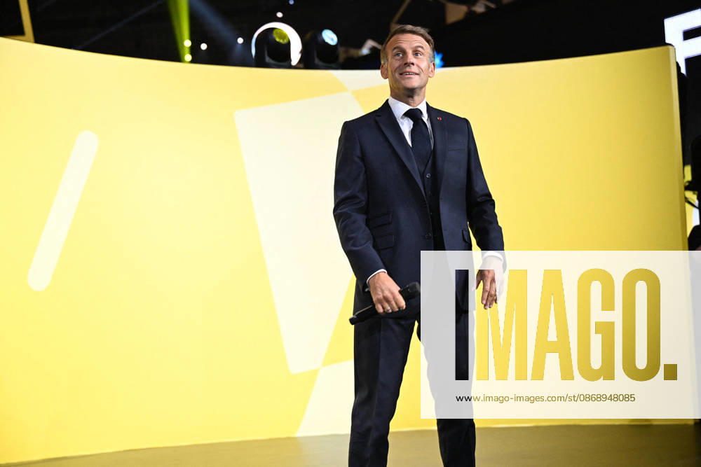 President Macron at Bpifrance Inno Generation - Paris France s President Emmanuel Macron delivers a speech on stage during the Bpifrance Inno Generation (BIG) event, one of Europe’s largest gatherings dedicated to entrepreneurs, in Paris, France on October 8, 2026. Photo by Jeanne Accorsini Pool ABACAPRESS.COM Paris France