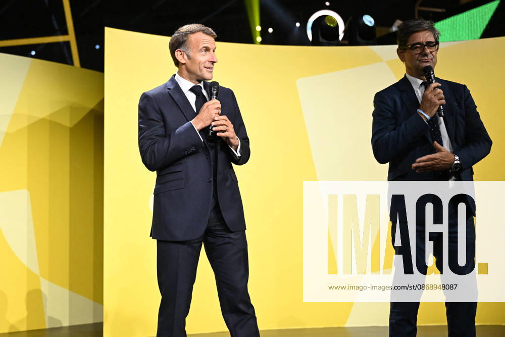 President Macron at Bpifrance Inno Generation - Paris France s President Emmanuel Macron delivers a speech on stage during the Bpifrance Inno Generation (BIG) event, one of Europe’s largest gatherings dedicated to entrepreneurs, in Paris, France on October 8, 2026. Photo by Jeanne Accorsini Pool ABACAPRESS.COM Paris France