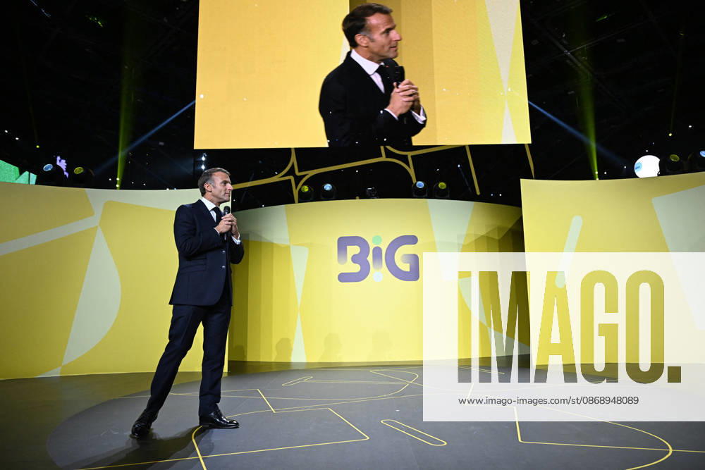 President Macron at Bpifrance Inno Generation - Paris France s President Emmanuel Macron delivers a speech on stage during the Bpifrance Inno Generation (BIG) event, one of Europe’s largest gatherings dedicated to entrepreneurs, in Paris, France on October 8, 2026. Photo by Jeanne Accorsini Pool ABACAPRESS.COM Paris France