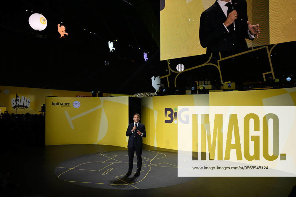 President Macron at Bpifrance Inno Generation - Paris France s President Emmanuel Macron delivers a speech on stage during the Bpifrance Inno Generation (BIG) event, one of Europe’s largest gatherings dedicated to entrepreneurs, in Paris, France on October 8, 2026. Photo by Jeanne Accorsini Pool ABACAPRESS.COM Paris France