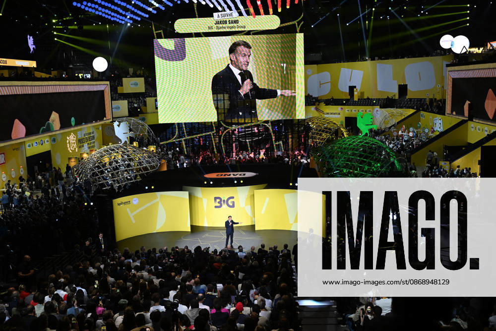 President Macron at Bpifrance Inno Generation - Paris France s President Emmanuel Macron delivers a speech on stage during the Bpifrance Inno Generation (BIG) event, one of Europe’s largest gatherings dedicated to entrepreneurs, in Paris, France on October 8, 2026. Photo by Jeanne Accorsini Pool ABACAPRESS.COM Paris France