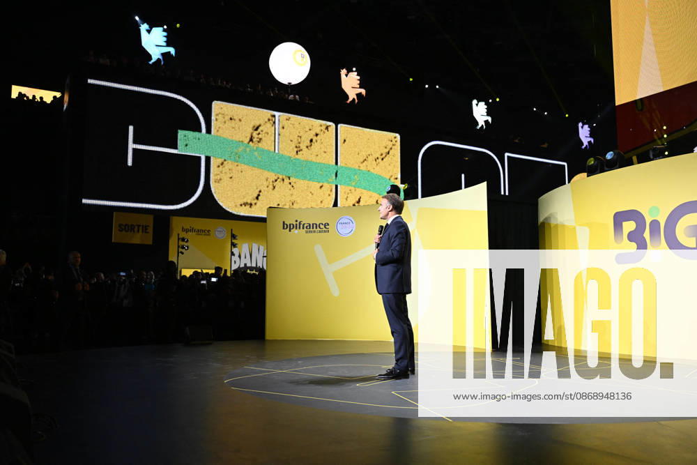President Macron at Bpifrance Inno Generation - Paris France s President Emmanuel Macron delivers a speech on stage during the Bpifrance Inno Generation (BIG) event, one of Europe’s largest gatherings dedicated to entrepreneurs, in Paris, France on October 8, 2026. Photo by Jeanne Accorsini Pool ABACAPRESS.COM Paris France