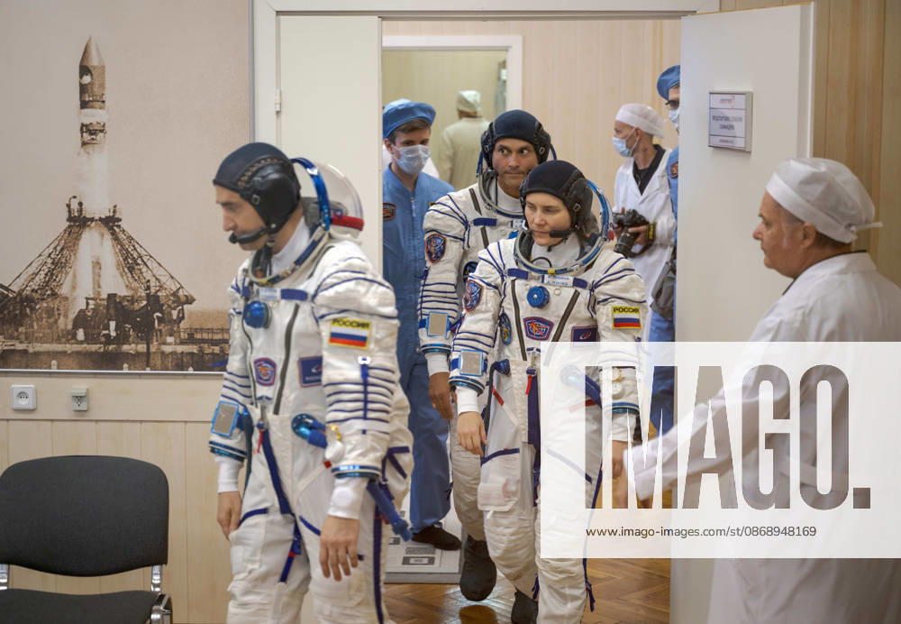 Baikonur, Kazakhstan. 14 July, 2026. Roscosmos cosmonauts Pyotr Dubrov, foreground, and Anna Kikina and NASA astronaut Anil Menon prepare for Sokol suit pressure checks at the Baikonur Cosmodrome, July 14, 2026 in Baikonur, Kazakhstan. The crew launched to the International Space Station later that day. Baikonur Kazakhstan - ZUMAp138 20261008_zaa_p138_018