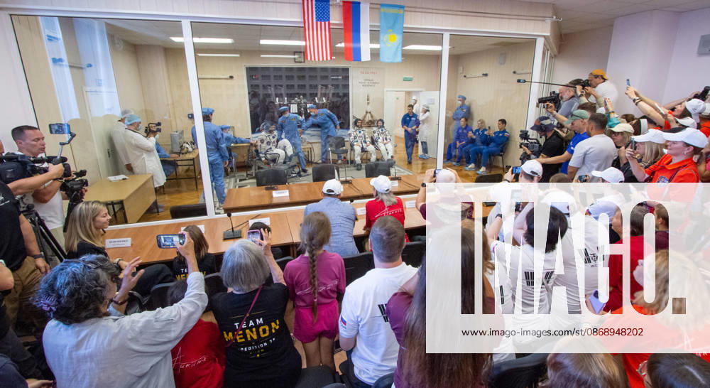 Baikonur, Kazakhstan. 14 July, 2026. NASA astronaut Anil Menon, left, and Roscosmos cosmonauts Pyotr Dubrov and Anna Kikina prepare for Sokol suit pressure checks at the Baikonur Cosmodrome, July 14, 2026 in Baikonur, Kazakhstan. The crew launched to the International Space Station later that day. Baikonur Kazakhstan - ZUMAp138 20261008_zaa_p138_024