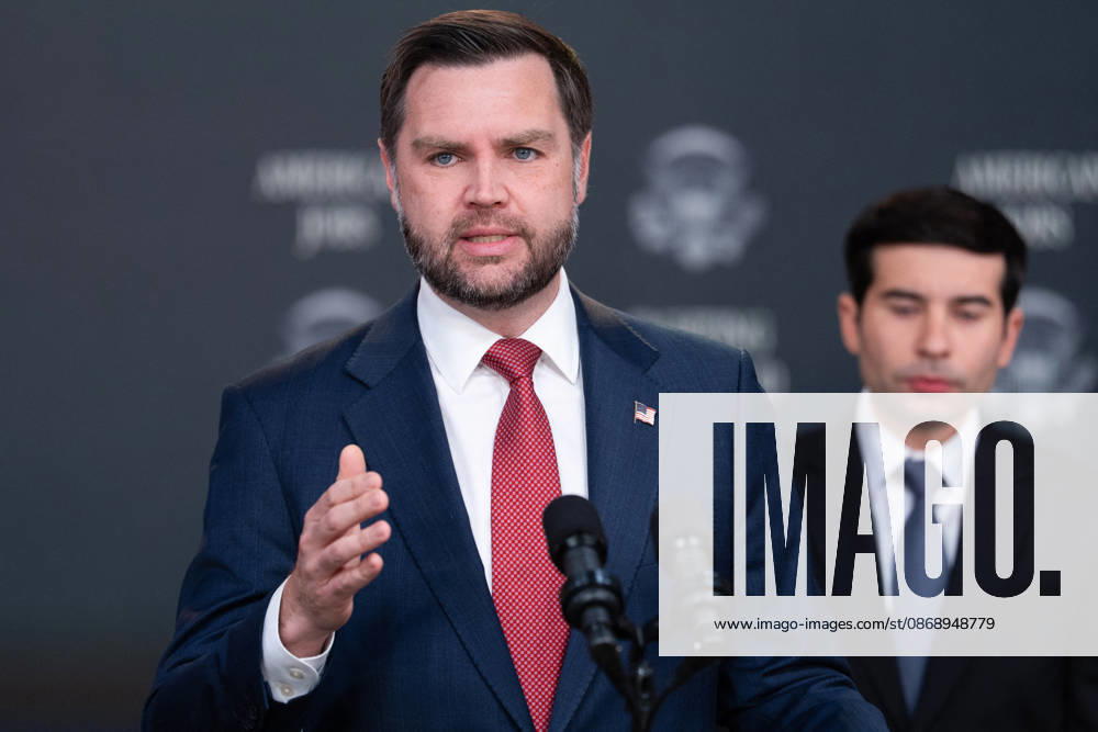 JD Vance During Immigration Program Announcement - Washington Vice President JD Vance gives remarks during an announcement in the South Court Auditorium of the Eisenhower Executive Office Building at the White House in Washington, DC, US, on Thursday, Oct. 8, 2026. The Trump administration said Thursday that it would suspend an immigration program for multiple tech firms, including Microsoft Corp., alleging widespread abuse of a worker visa system. Photo by Aaron Schwartz Pool ABACAPRESS.COM Washington District of Columbia