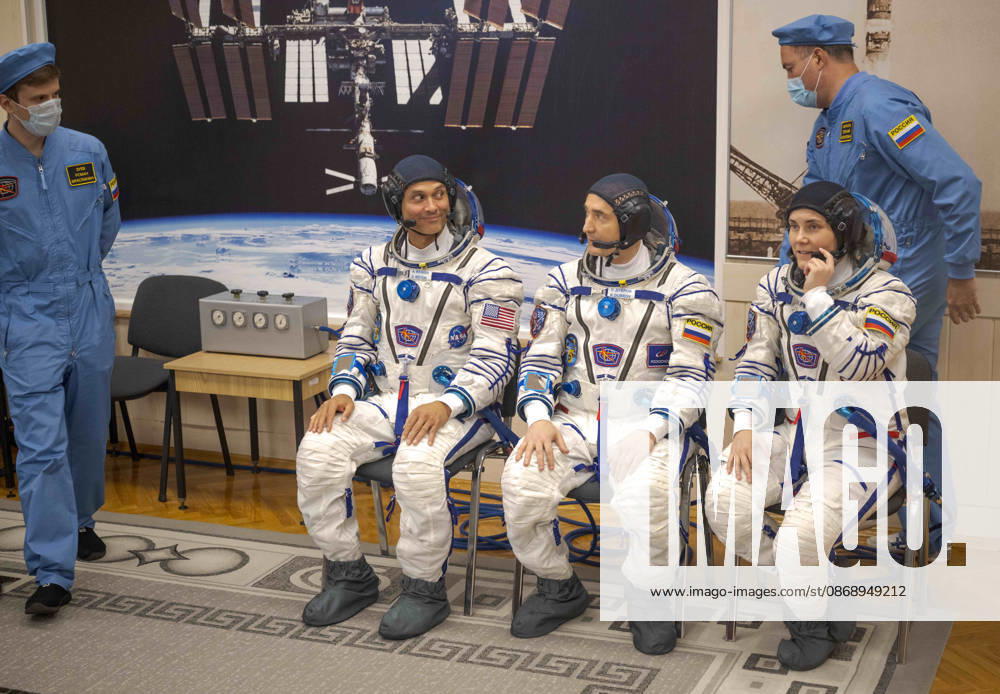 Baikonur, Kazakhstan. 14 July, 2026. NASA astronaut Anil Menon, left, and Roscosmos cosmonauts Pyotr Dubrov and Anna Kikina prepare for Sokol suit pressure checks at the Baikonur Cosmodrome, July 14, 2026 in Baikonur, Kazakhstan. The crew launched to the International Space Station later that day. Baikonur Kazakhstan - ZUMAp138 20261008_zaa_p138_056