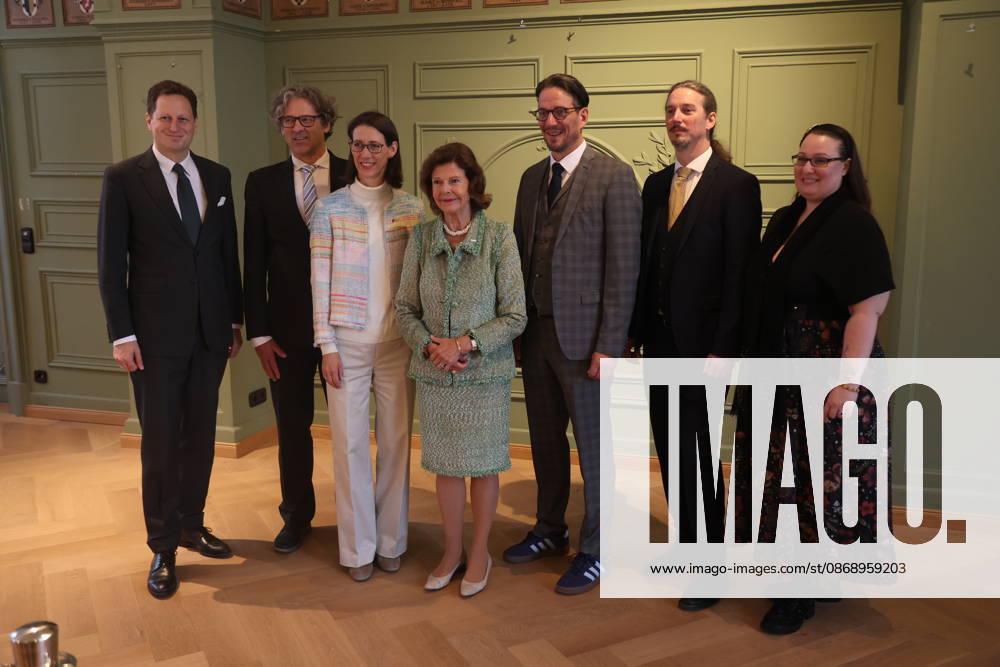Georg Friedrich, Prince of Prussia; Philipp Haug; Countess Bettina Bernadotte; Queen Silvia of Sweden; Count Björn Bernadotte; Count Christian Bernadotte; and Countess Diana Bernadotte at the Mentor Foundation’s anniversary celebration on Mainau Island, Mainau