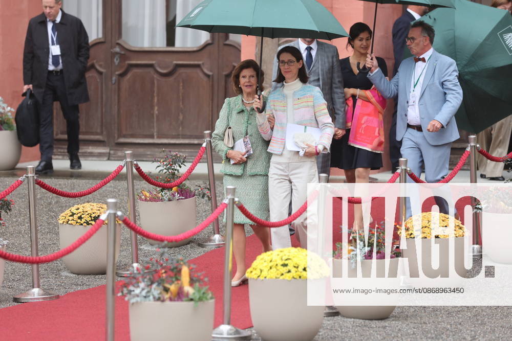 Queen Silvia of Sweden, Countess Bettina Bernadotte, and Count Björn Bernadotte at the Mentor Foundation’s anniversary celebration on Mainau Island, Mainau