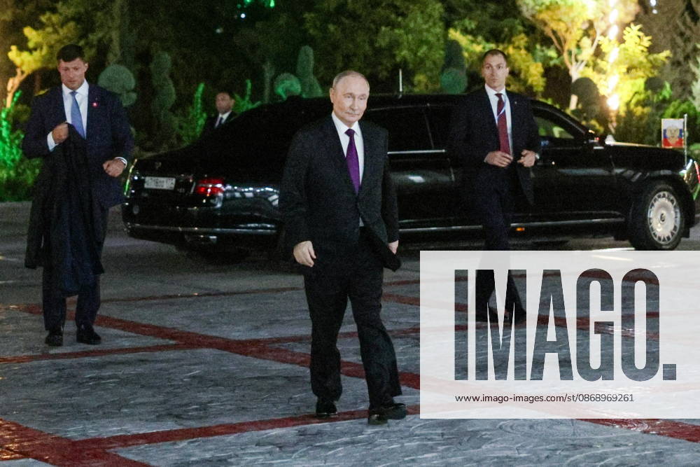TURKMENISTAN, BALKAN PROVINCE - OCTOBER 8, 2026: Russia s President Vladimir Putin (C) is seen before a bilateral meeting with his counterpart Masoud Pezeshkian of Iran held as part of the CIS (Commonwealth of Independent States) Council of Heads of State in Turkmenbasy Turkmenistan - ZUMAt113 20261008_zaa_t113_784