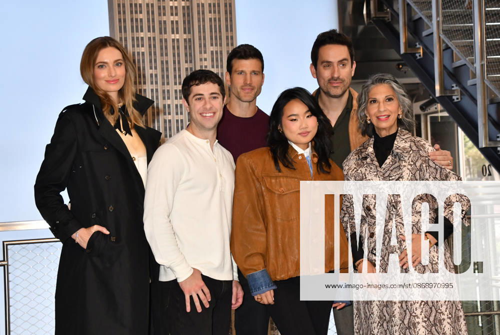 NEW YORK, NY- OCTOBER 8: Allegra Edwards, Jaren Lewison, Parker Young, Helen J. Shen, Ed Weeks and Rose Abdoo at the Empire State Building to Celebrate the Premiere of CBS New Series, Eternally Yours on October 8, 2026 in New York City.