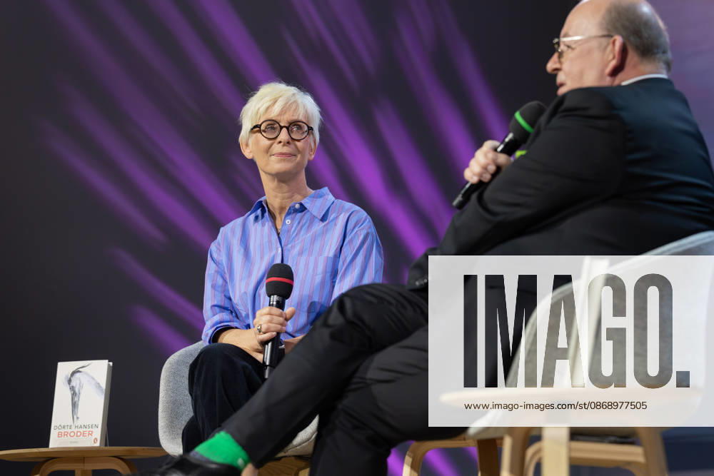 Frankfurt Book Fair 2026: Author Dörte Hansen presents her new book, *Broder*, in a conversation with Denis Scheck on the ARD, ZDF, and 3sat literature stage, Frankfurt am Main, Hesse, Germany, Exhibition Center