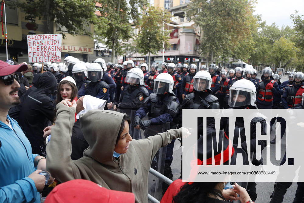 Demonstration Against the Proposed Territorial Reform in Tirana, Albania. Protesters scuffle with anti-riot police during an anti-government protest against the government s administrative and territorial reform, in front of the Parliament building in Tirana, Albania, on October 8, 2026. Light Studio Agency Malton Dibra Tirana Albania