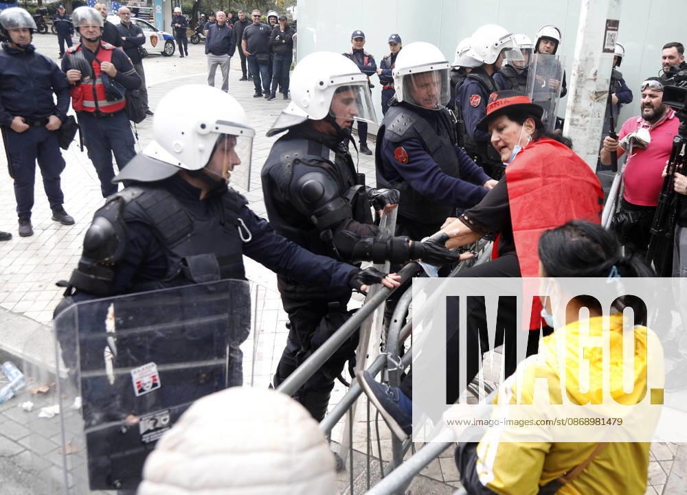 Demonstration Against the Proposed Territorial Reform in Tirana, Albania. Protesters scuffle with anti-riot police during an anti-government protest against the government s administrative and territorial reform, in front of the Parliament building in Tirana, Albania, on October 8, 2026. Light Studio Agency Malton Dibra Tirana Albania