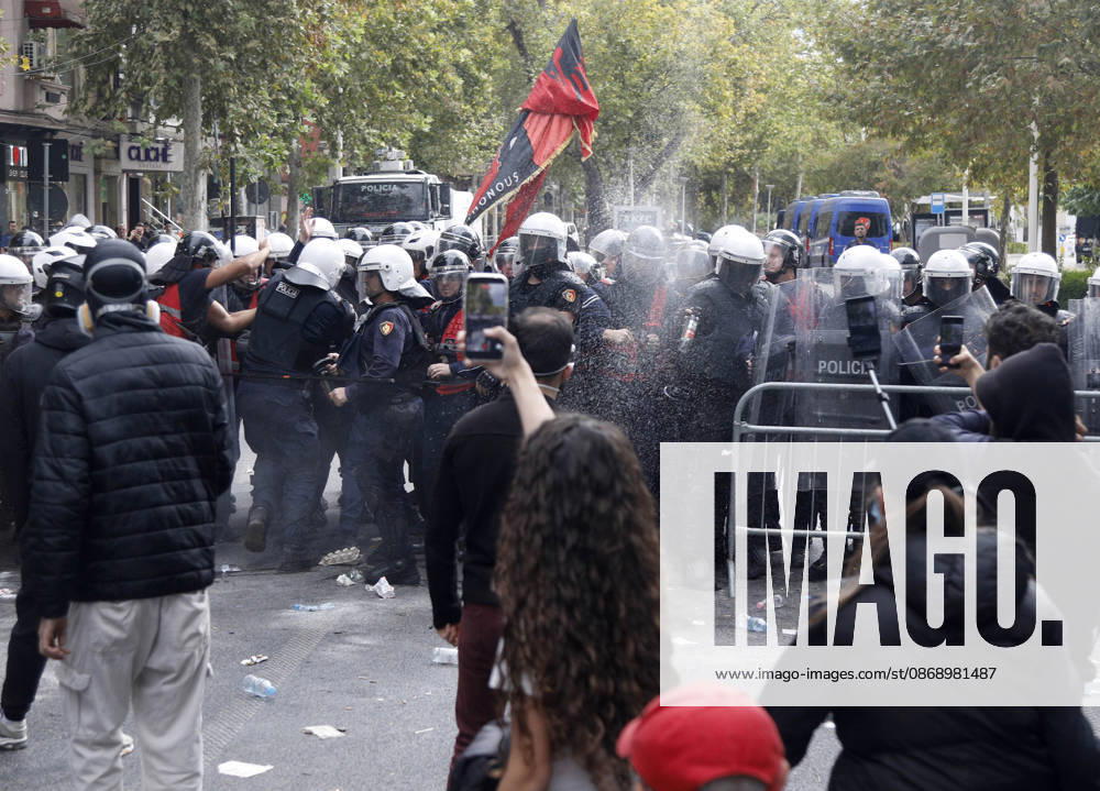 Demonstration Against the Proposed Territorial Reform in Tirana, Albania. Police use pepper spray to disperse opposition supporters during an anti-government protest against the government s administrative and territorial reform, in front of the Parliament building in Tirana, Albania, on October 8, 2026. Light Studio Agency Malton Dibra Tirana Albania
