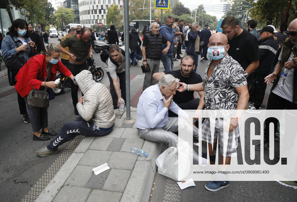 Demonstration Against the Proposed Territorial Reform in Tirana, Albania. Demonstrators clean their eyes after being affected by pepper spray during an anti-government protest against the government s administrative and territorial reform, in front of the Parliament building in Tirana, Albania, on October 8, 2026. Light Studio Agency Malton Dibra Tirana Albania
